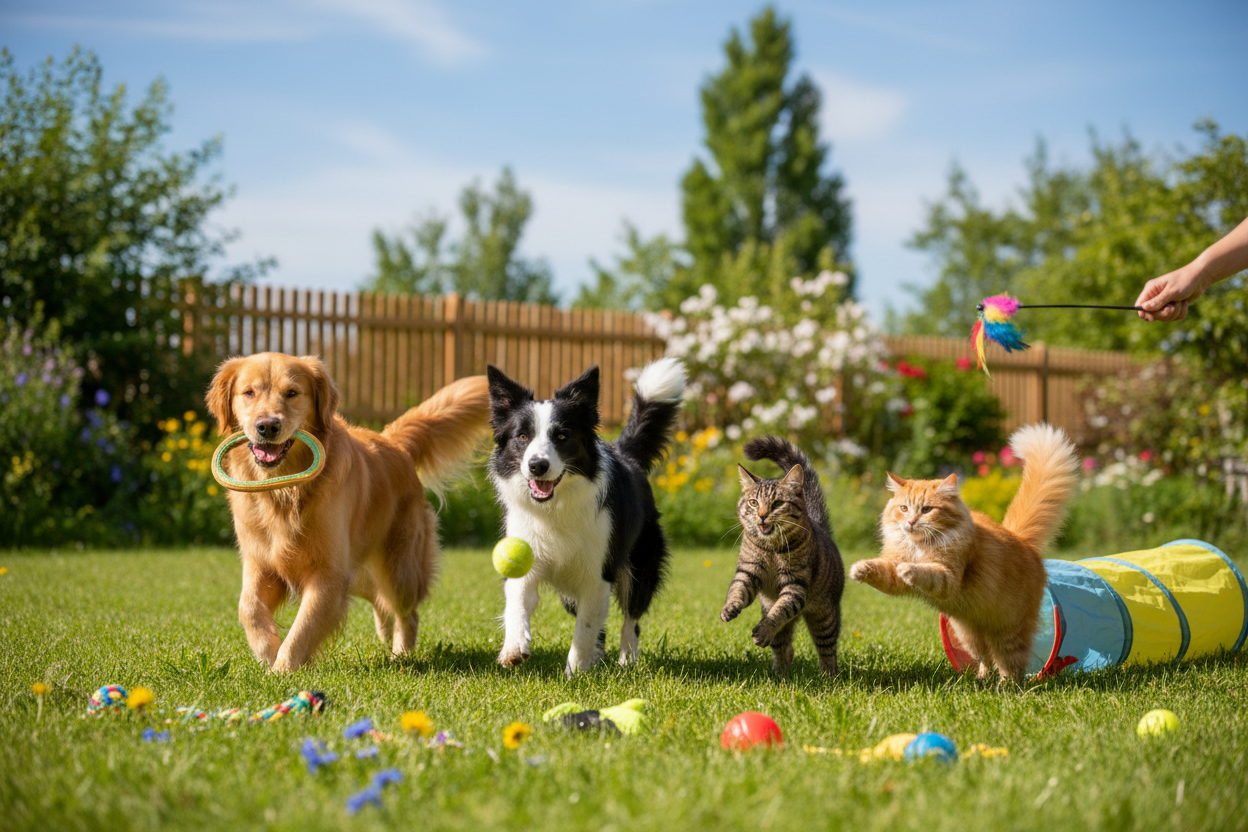 dogs and cats playing
